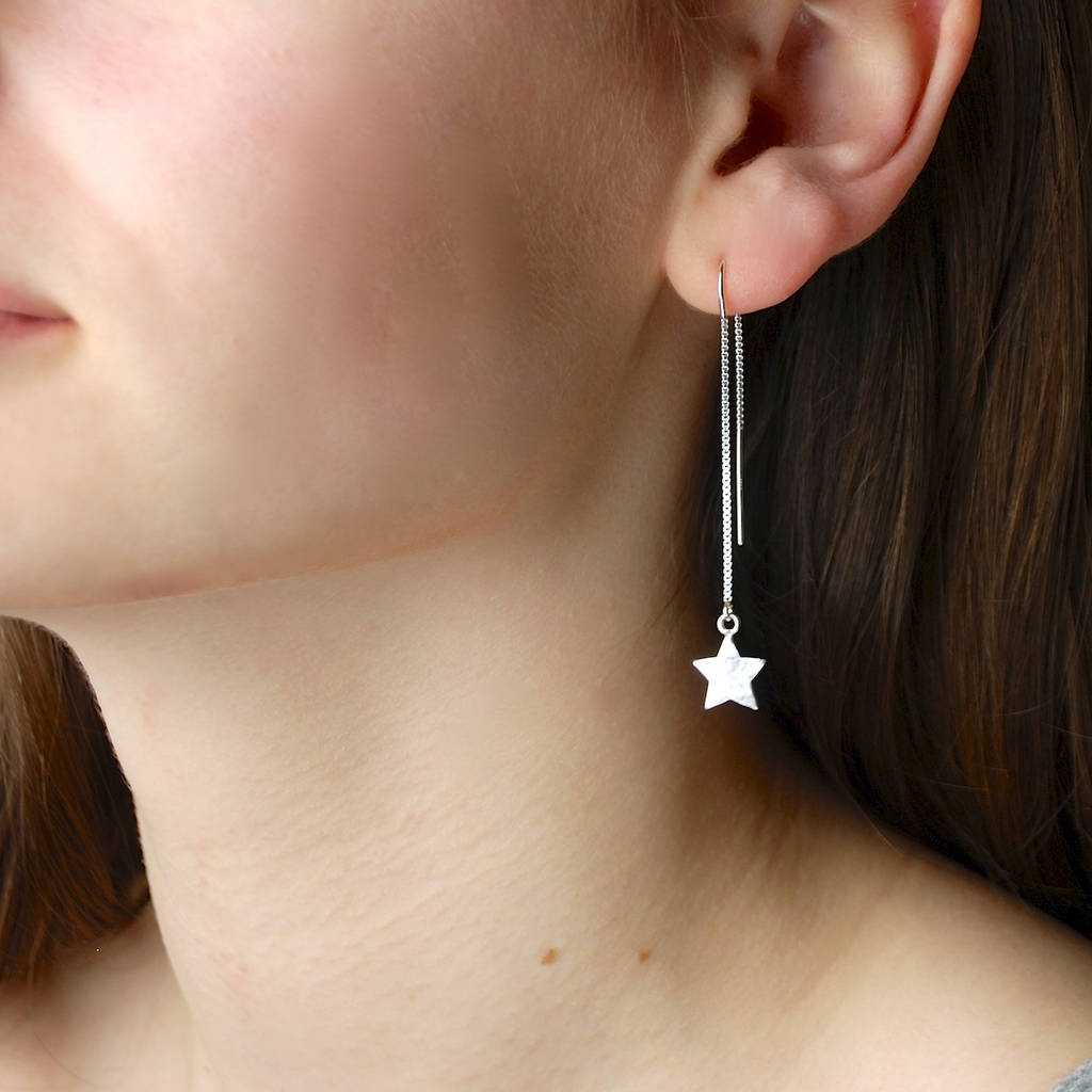 Hammered Silver Shooting Star Threader Earrings By Penelopetom