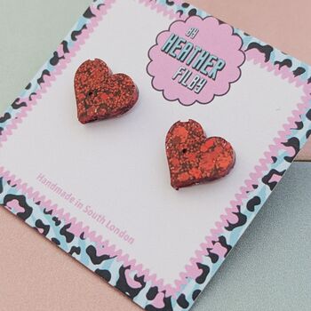Love Heart Glitter Resin Stud Earrings Pink, Hot Pink, Red, Gold And Silver, 3 of 12