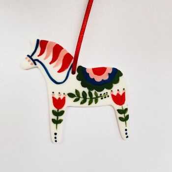 Red Tulips Dala Horse Ceramic Decoration, 2 of 4