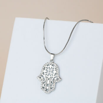 Hamsa Hand Pendant Necklace With 14k Rose Gold Colour Plated, 2 of 5