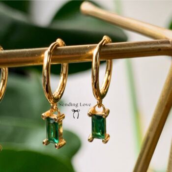 Emerald Hoop Earrings Gift For Her May Birthday, 3 of 7