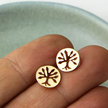 Sterling Silver Or Gold Tree Of Life Disc Stud Earrings, 2 of 9