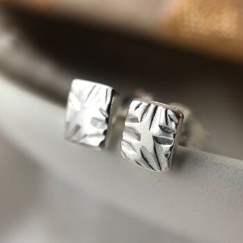 Small Square Textured Studs, 4 of 7