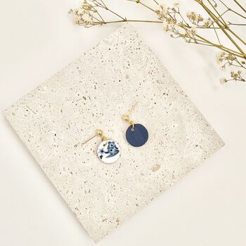 Handmade Blue And White Floral Circle Clay Earrings, 3 of 6