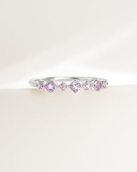 Pink Sapphire And Amethyst Stackable Half Eternity Band In Sterling Silver And Gold, 3 of 12