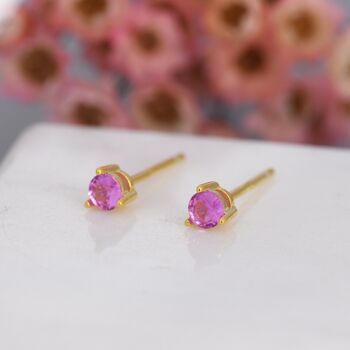 Ruby Pink Cz Tiny Stud Earrings In Sterling Silver, 4 of 9