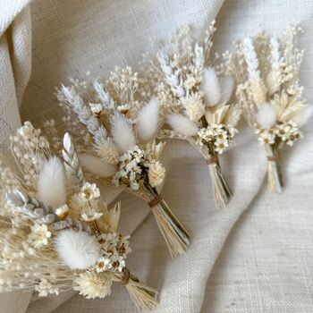 White Daisy Dried Flower Wedding Buttonhole, 3 of 4