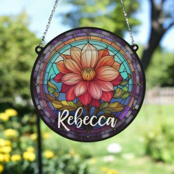 Dahlia Personalised Stained Glass Effect Suncatcher, 3 of 6