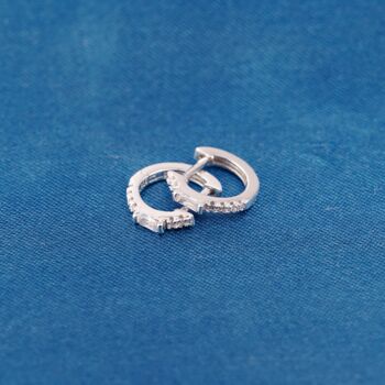 Silver Cz Stone Huggie Earrings, Sparkly Minimalistic Everyday Hoops, Small Hoops, 4 of 7