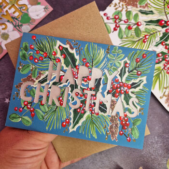 Happy Christmas Holly Papercut Christmas Card, 3 of 7