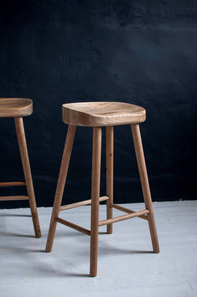 Low Weathered Oak Bar Stool By Eastburn Country Furniture