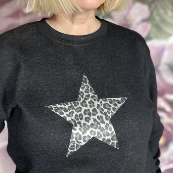 Womens Leopard Print Star Sweatshirt, 4 of 4