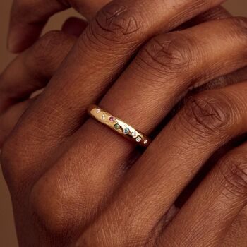 Diamond And Birthstone Confetti 9ct Gold Wedding Ring, 3 of 6