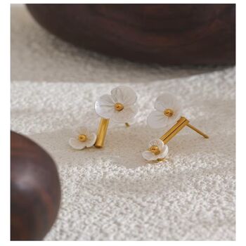Monaco D’or Gold White Daisy Flower Drop Earrings, 3 of 3
