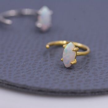 Sterling Silver Minimalist Opal Marquise Huggie Hoop Threader Earrings, 2 of 11