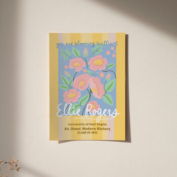 Personalised 'Blooming Brilliant' Print 2025 Graduation Gift For Her, 4 of 8
