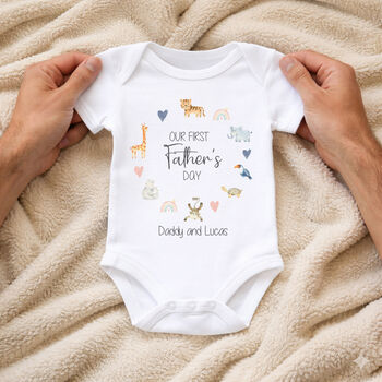 Personalised Our First Father's Day Babygrow / Baby Bodysuit Animals, 3 of 8