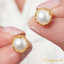 White Pearl Textured Gold And Silver Stud Earrings, thumbnail 2 of 11