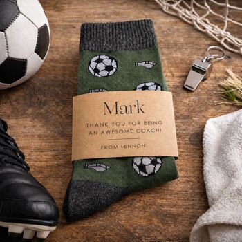 Football Themed Mens Bamboo Socks With Personalised Label Sleeve, 4 of 7