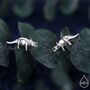 Triceratops Dinosaur Fossil Stud Earrings In Sterling Silver, thumbnail 1 of 11