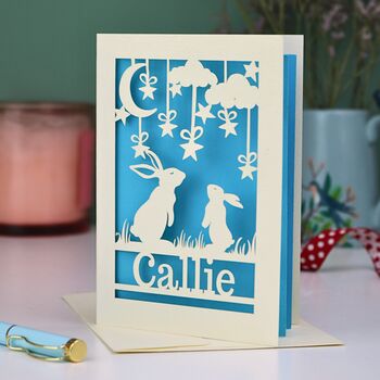Personalised Papercut Bunny Birthday Card, 2 of 7