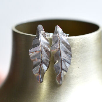 Handmade Textured Sterling Silver Leaf Earrings, 3 of 9