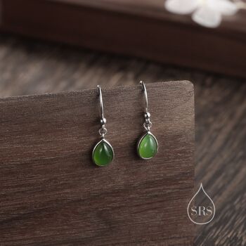 Genuine Jasper Jade Droplet Drop Hook Earrings, 4 of 10