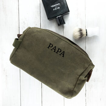 Personalised Men’s Vintage Waxed Canvas Wash Bag, 7 of 9