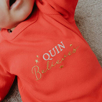 Personalised Believer Christmas Ribbed Set Christmas Sibling Twinning Outfit, 2 of 5