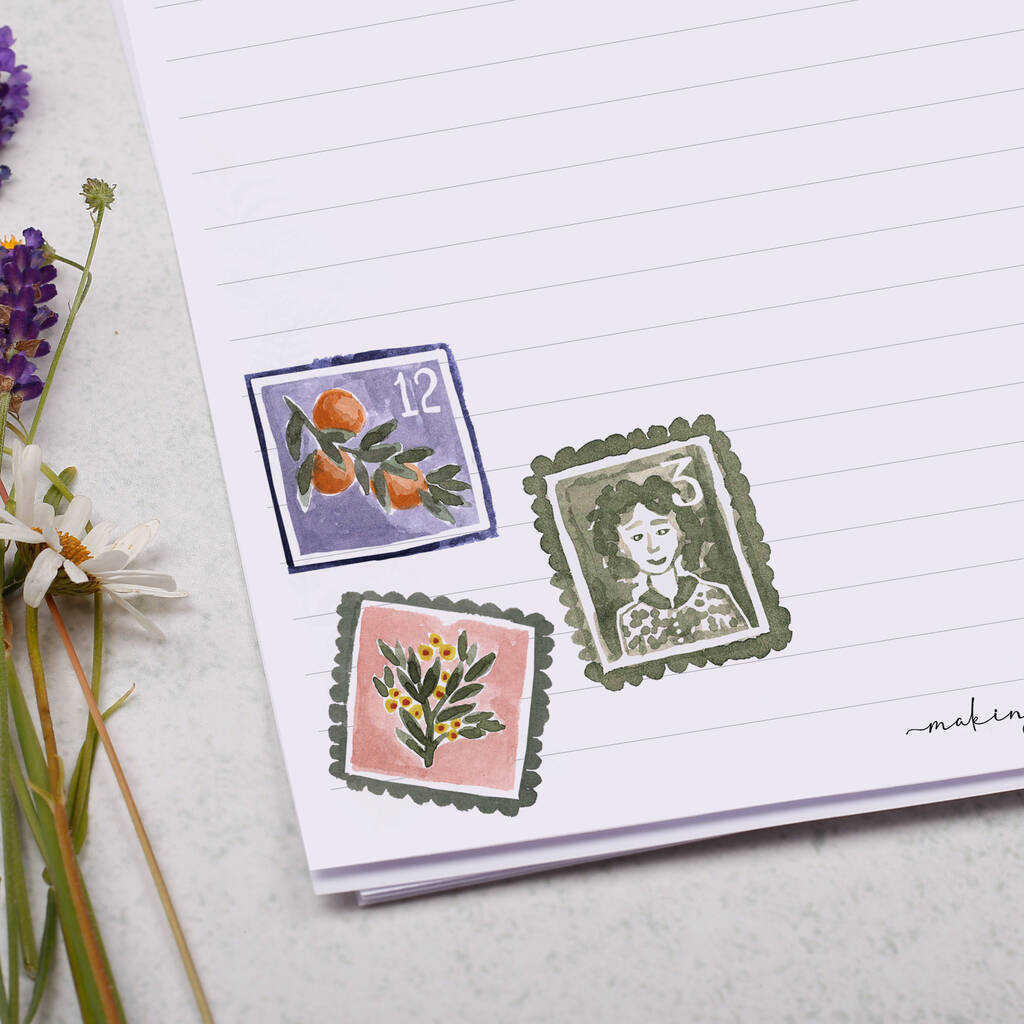 A4 Letter Writing Paper Floral Stamp Design By Making Meadows