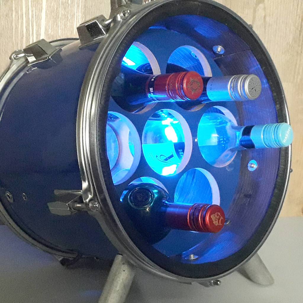 Drum Wine Rack With Lights By Vinyl Village