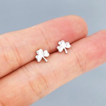 Three Leaf Shamrock Stud Earrings Sterling Silver, 6 of 12