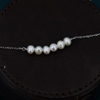 Sterling Silver Genuine Freshwater Pearl Bar Pendant Necklace, 2 of 11