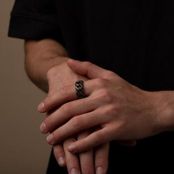 Black 8 Mm Chain Ring Engraved Band Rings, 8 of 12