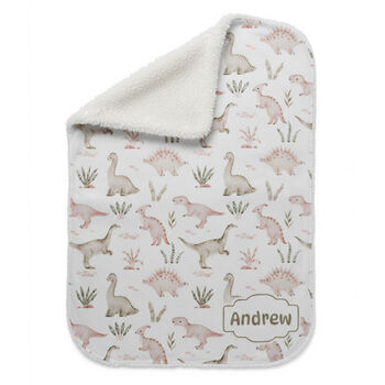 Personalised Dinosaur Baby Sherpa Swaddling Blanket, 2 of 2