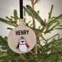 Personalised Wooden Penguin Bauble Tree Decoration, thumbnail 1 of 2
