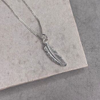 Sterling Silver Silver Feather Necklace, 6 of 12