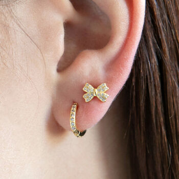 Bow And Huggie Hoops Earring Gift Set, 2 of 4
