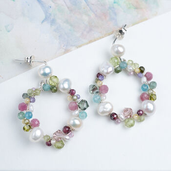 Statement Pearl Gemstone Floral Inspired Drop Earrings, 2 of 8