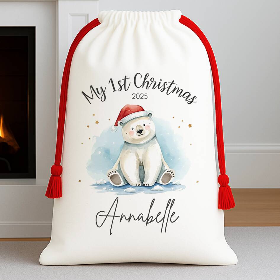 1st Christmas Polar Bear Christmas Sack, 1 of 3