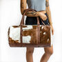 Pony Hair Leather Classic Duffle In Brown And White, thumbnail 1 of 8