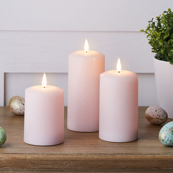 Trio Of Distressed Pastel Pink LED Candles, 2 of 3