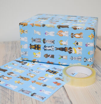 Blue Cartoon Dogs Birthday Gift Wrap, 2 of 9