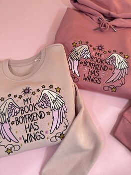 My Book Boyfriend Has Wings Embroidered Sweatshirt, 3 of 4