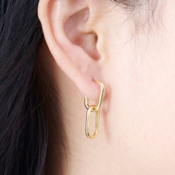 Gold Double Link Chain Earrings, Paperclip Earrings, Hanging Hoops, 2 of 7
