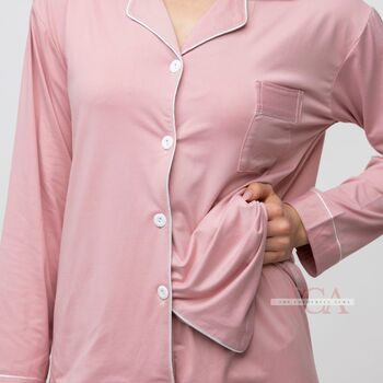 Pink Soft Cotton Solid Long Sleeve Night Suit Pyjama, 9 of 12