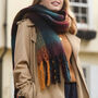 Burgundy, Navy And Mustard Winter Scarf, thumbnail 3 of 12