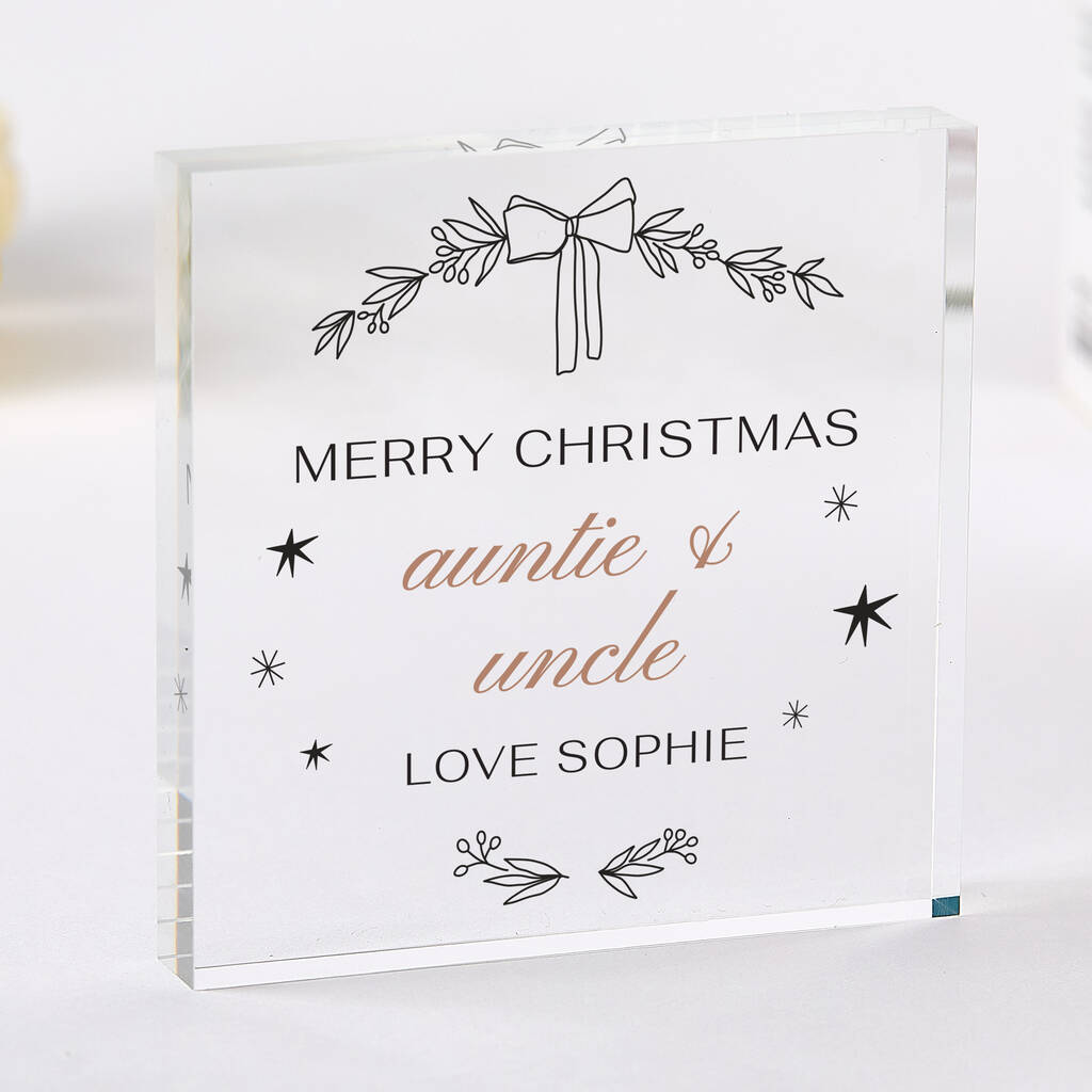 Personalised Merry Christmas Acrylic Plaque Gift For Auntie And Uncle, 1 of 5
