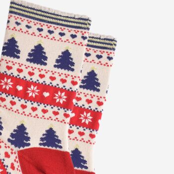 Women's Bamboo Socks Christmas Tree Fair Isle, 3 of 5