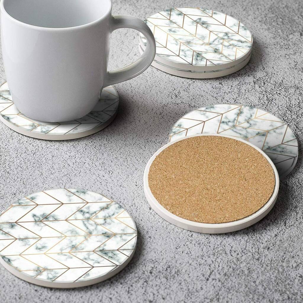 Pack Of Four White Gold Ceramic Coasters By Momentum